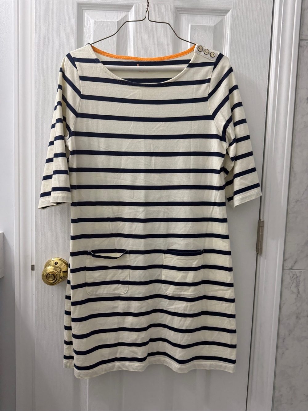 Boden Striped Navy and Cream Pocket Shift Mini Dress